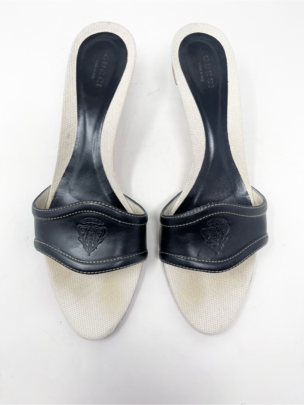 Vintage Gucci Hysteria Black Leather & White Canvas Slide Mule Sandals size 9 - Picture 4 of 8